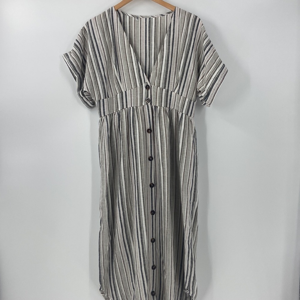 Linen blend sandy beach colors midi relaxed fit dress spring summer Small - Picture 1 of 10